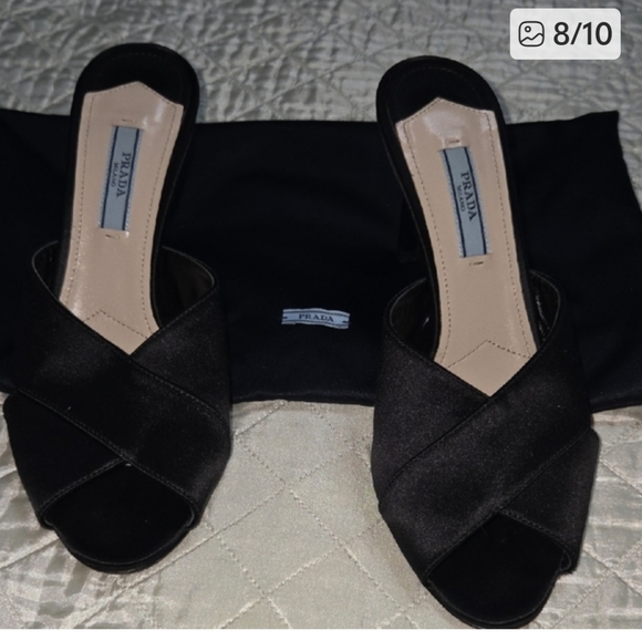 Prada Black Satin Open-Toe Heels - Picture 8 of 10